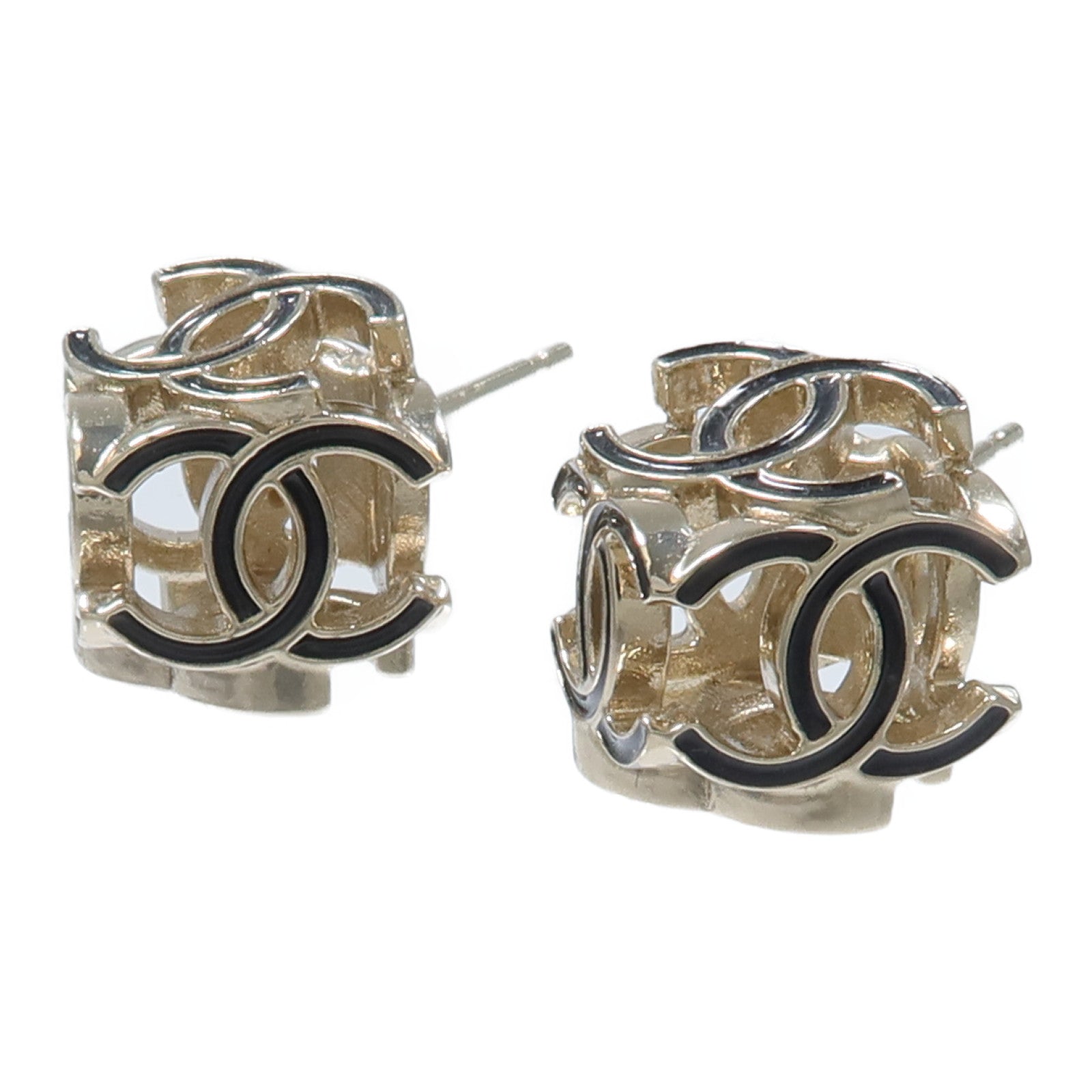 CHANEL 金屬CC Logo Cube耳環