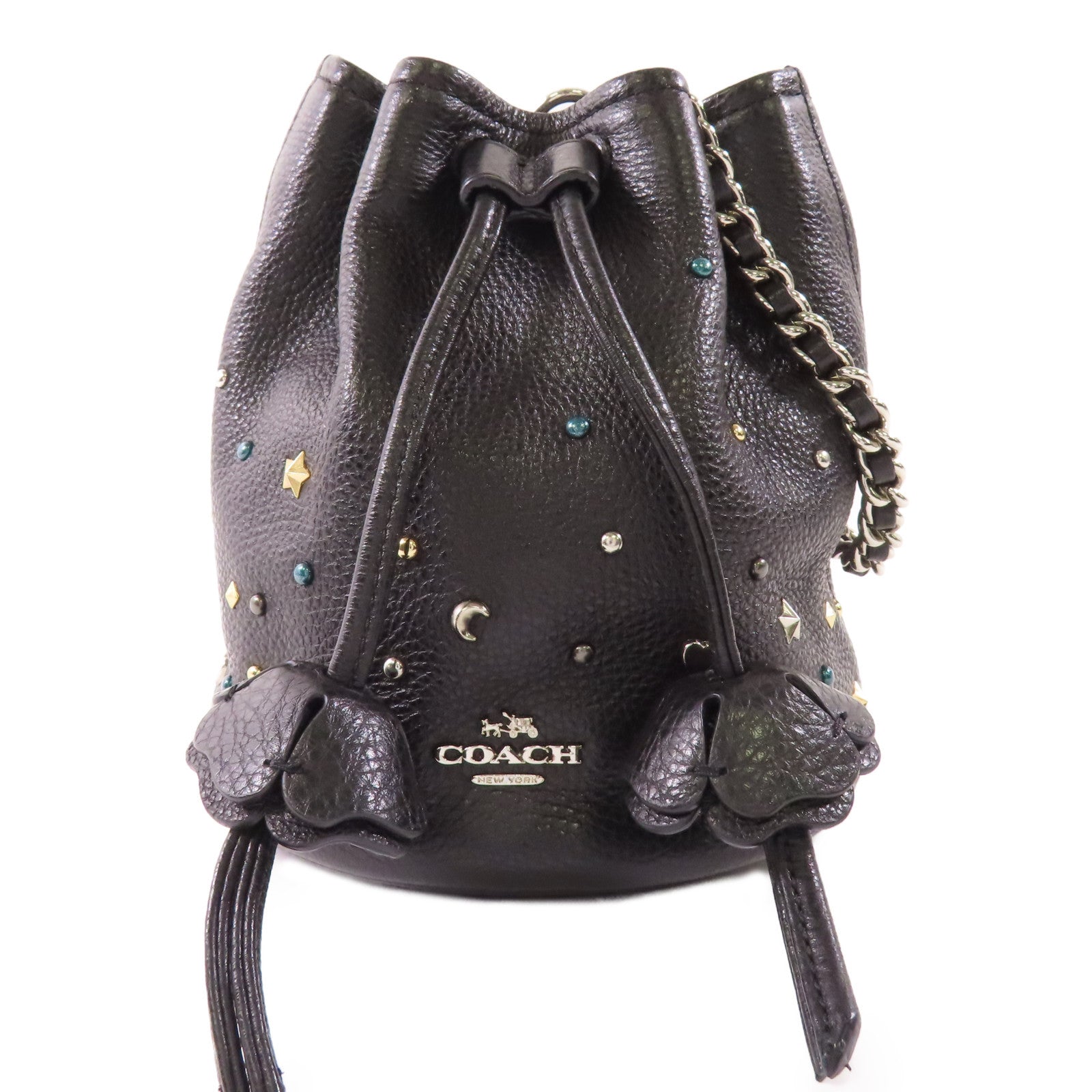 COACH 牛皮皮革Bucket Bag银扣手挽袋
