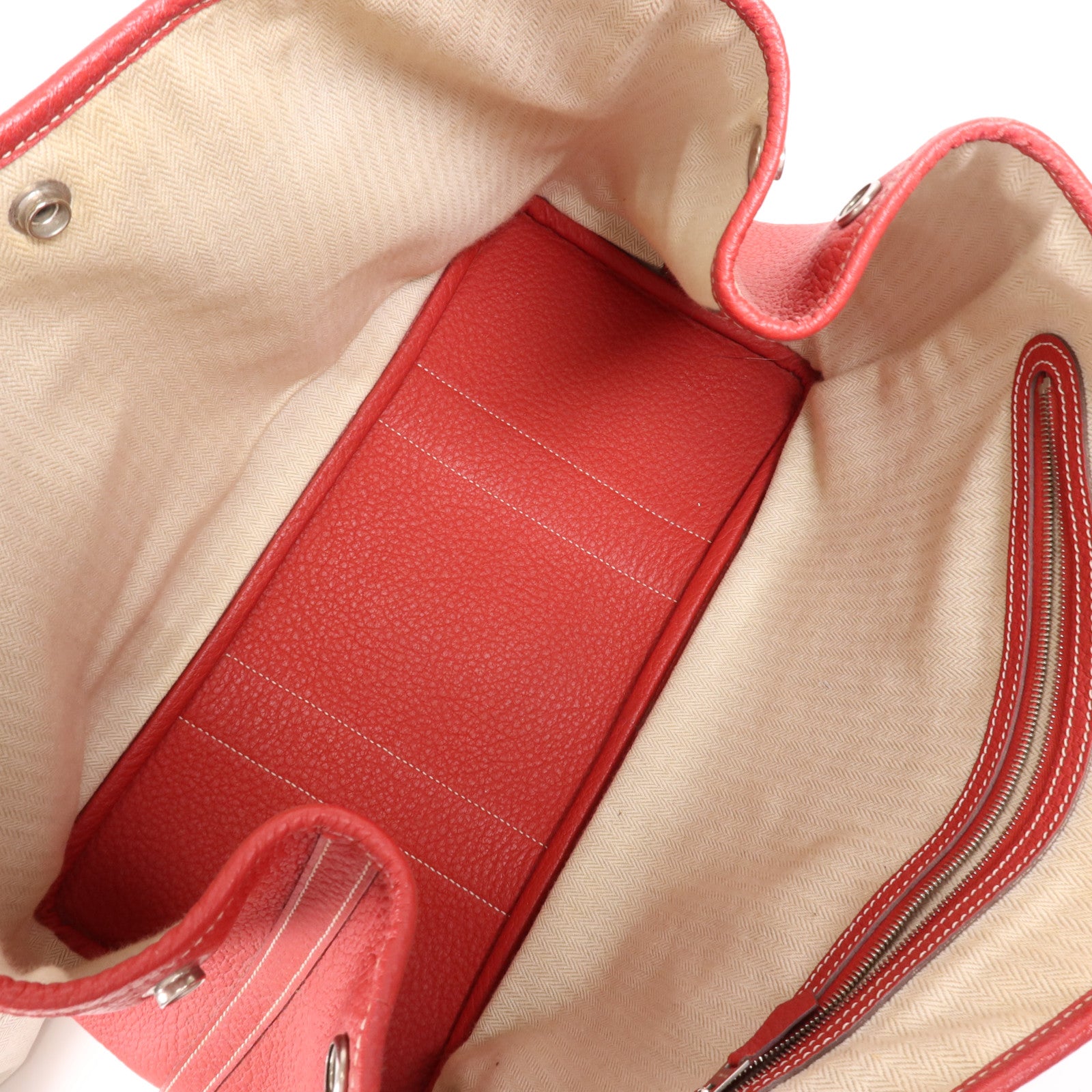 HERMES Negonda皮革Garden Party PM銀扣手挽袋Rouge Casaque