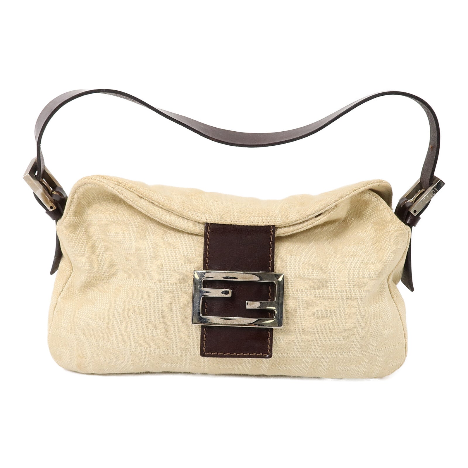 FENDI 帆布/牛皮皮革Zucca Double Flap Mamma肩背袋