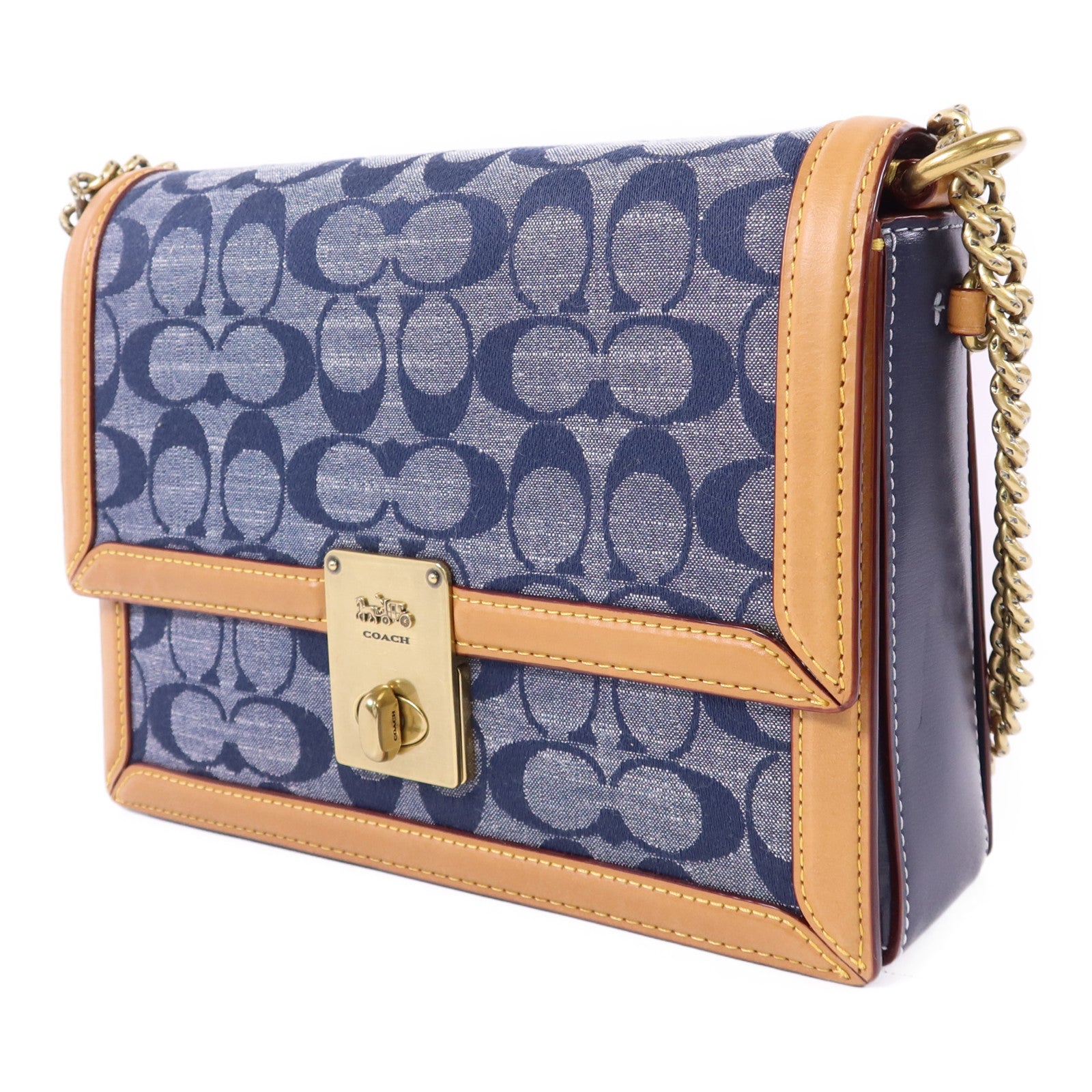 COACH 帆布/牛皮皮革Chain Shoulder Bag金扣鏈帶肩背袋