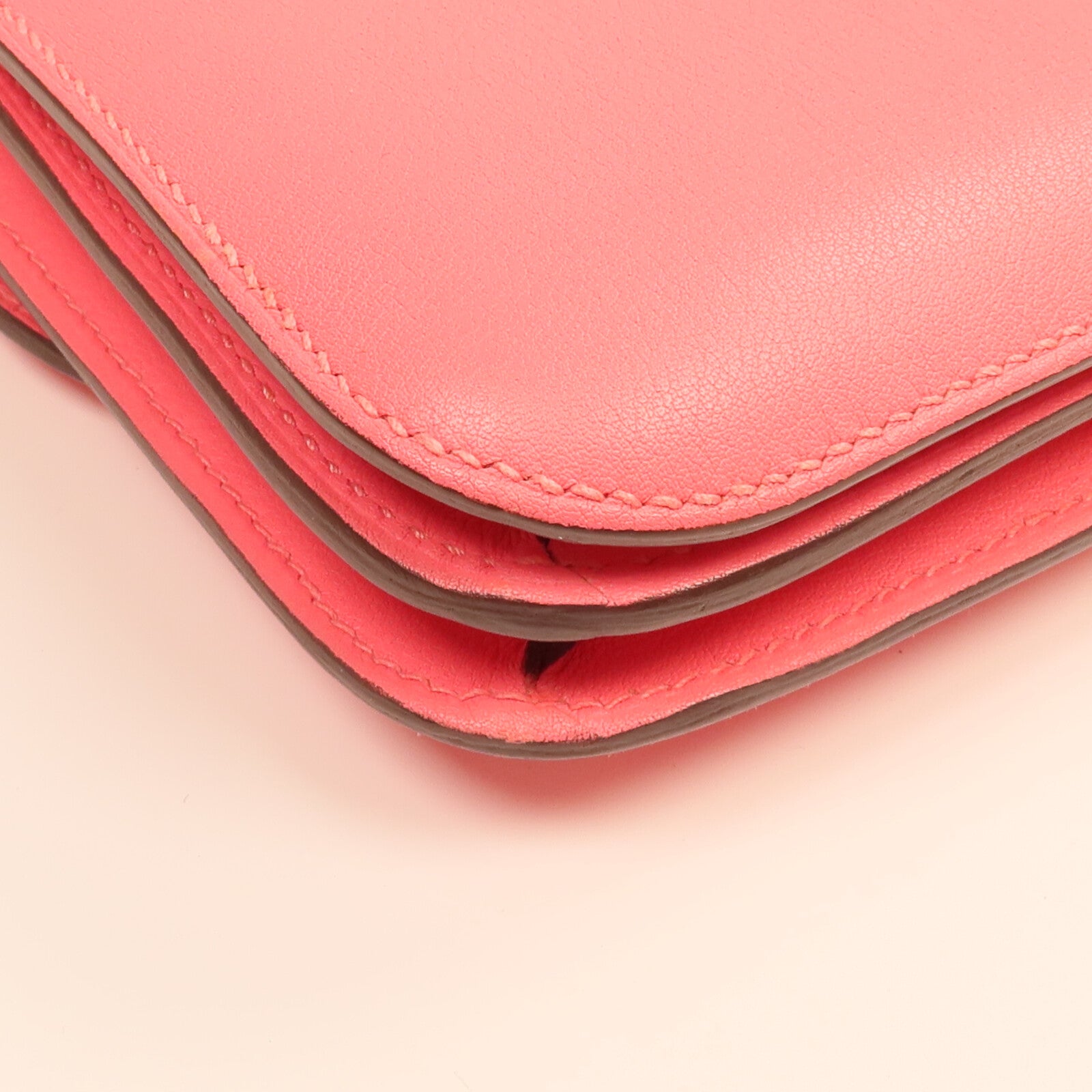 HERMES Swift皮革Mini Constance銀扣手挽肩背兩用袋Rose Azalee