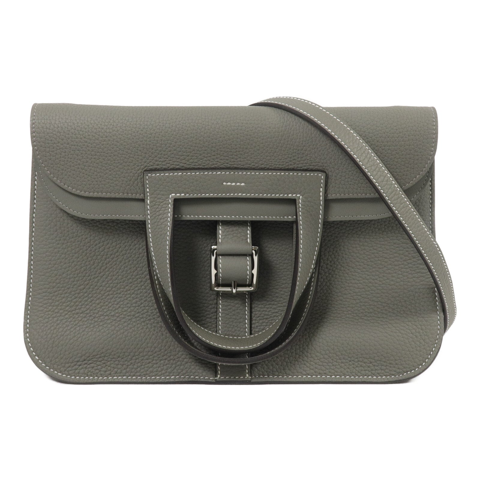 HERMES Clemence皮革Halzan 31手挽肩背兩用袋Gris Mouette