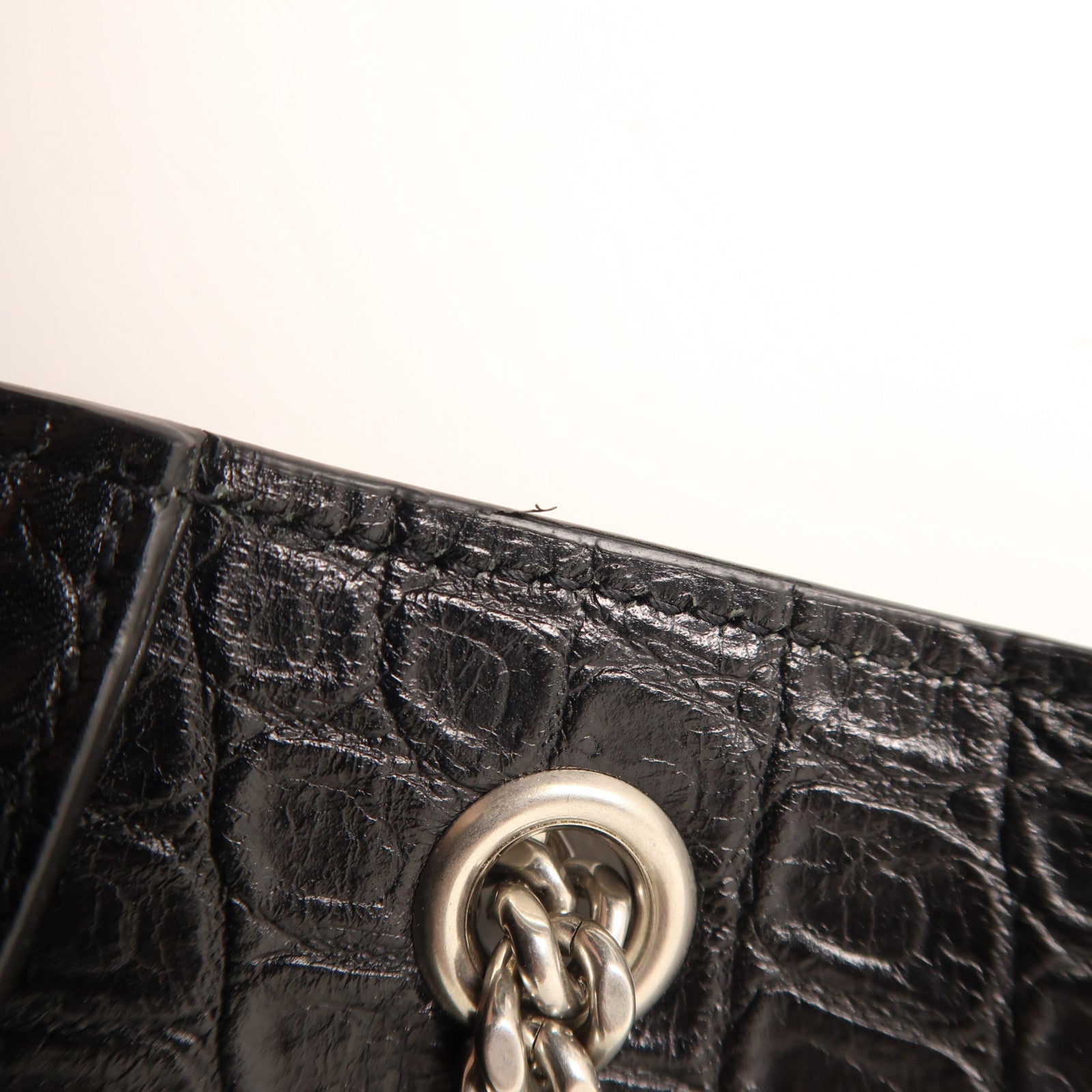 SAINT LAURENT 牛皮皮革Shoulder Bag銀扣鏈帶肩背袋
