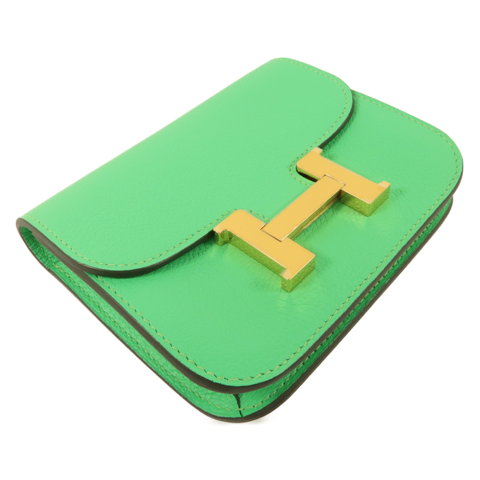 HERMES Evercolor皮革Constance Slim錢包Vert Comics/Bleu Zellige