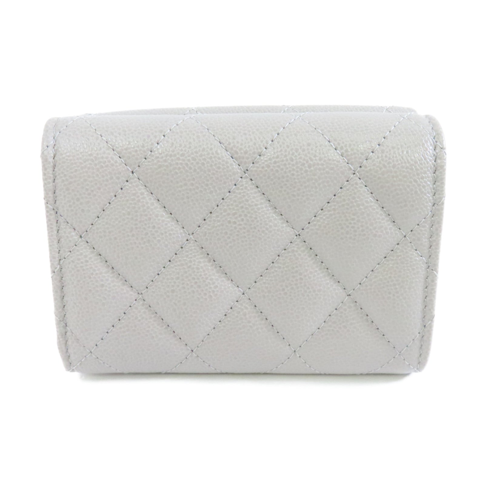 CHANEL 菱格Caviar皮革Wallet金扣錢包灰色