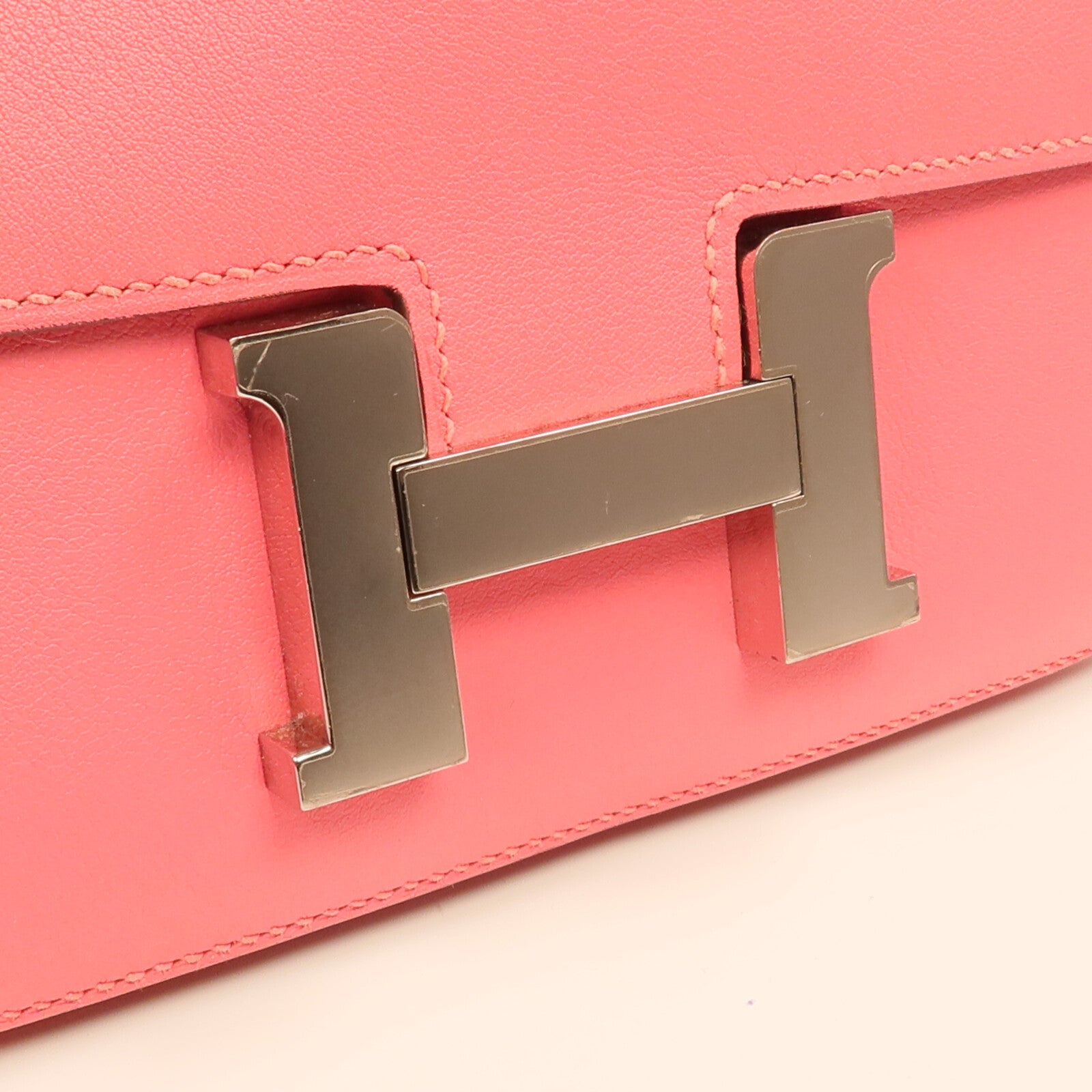 HERMES Swift皮革Mini Constance銀扣手挽肩背兩用袋Rose Azalee