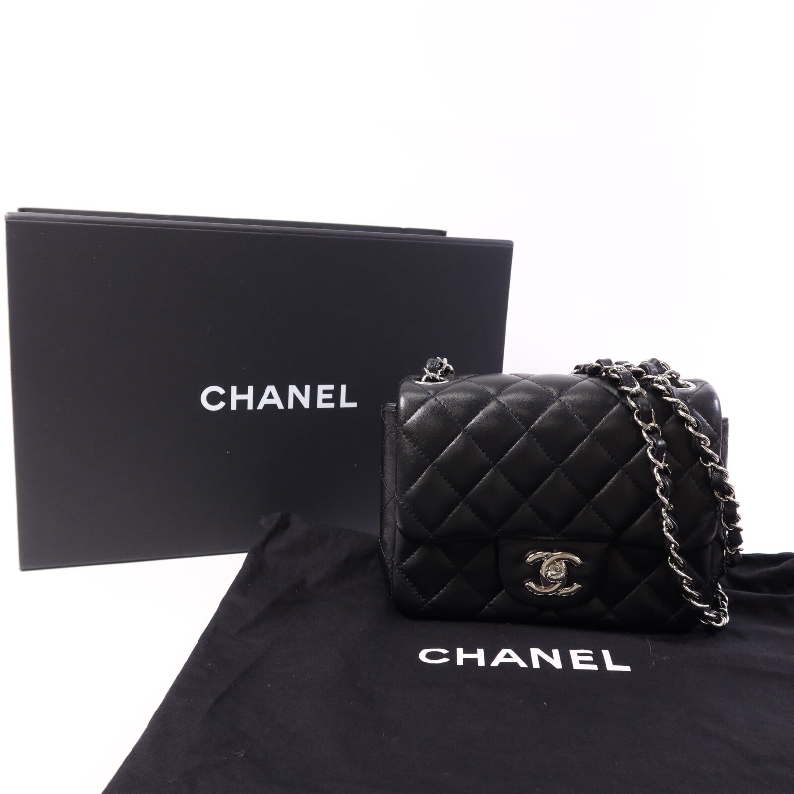 CHANEL 羊皮皮革Classic 17銀扣鏈帶肩背袋