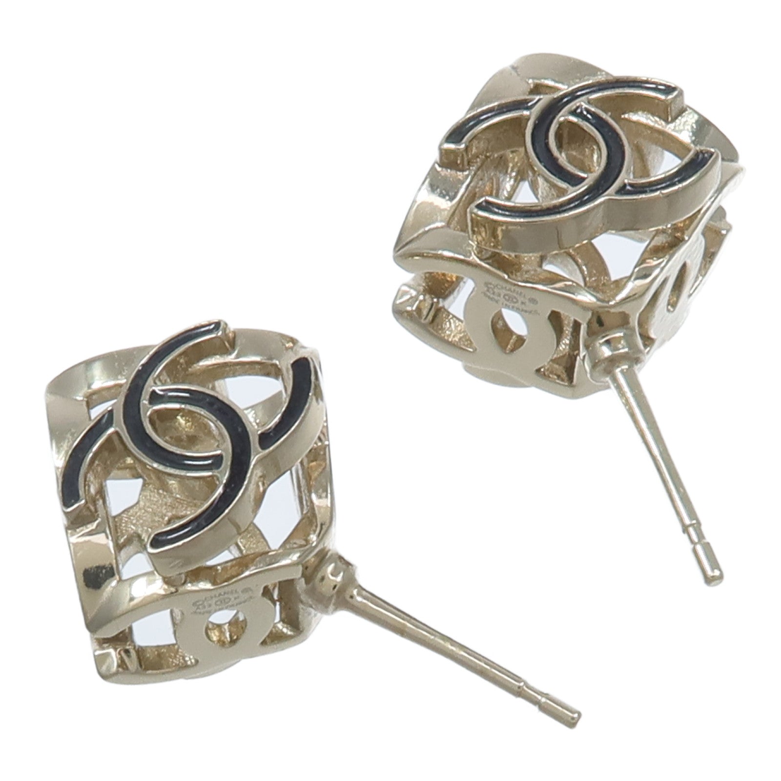 CHANEL 金屬CC Logo Cube耳環