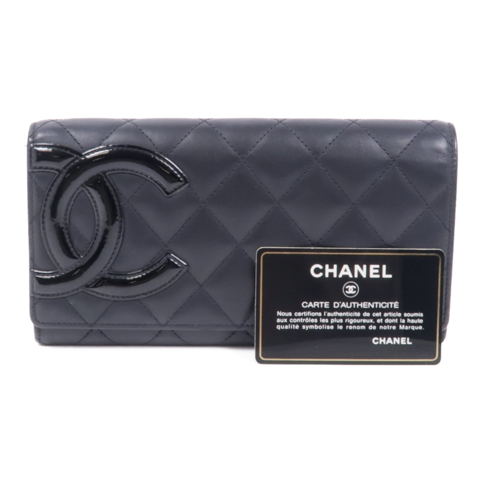 CHANEL 牛皮皮革Cambon Compact Long Wallet銀扣長錢包