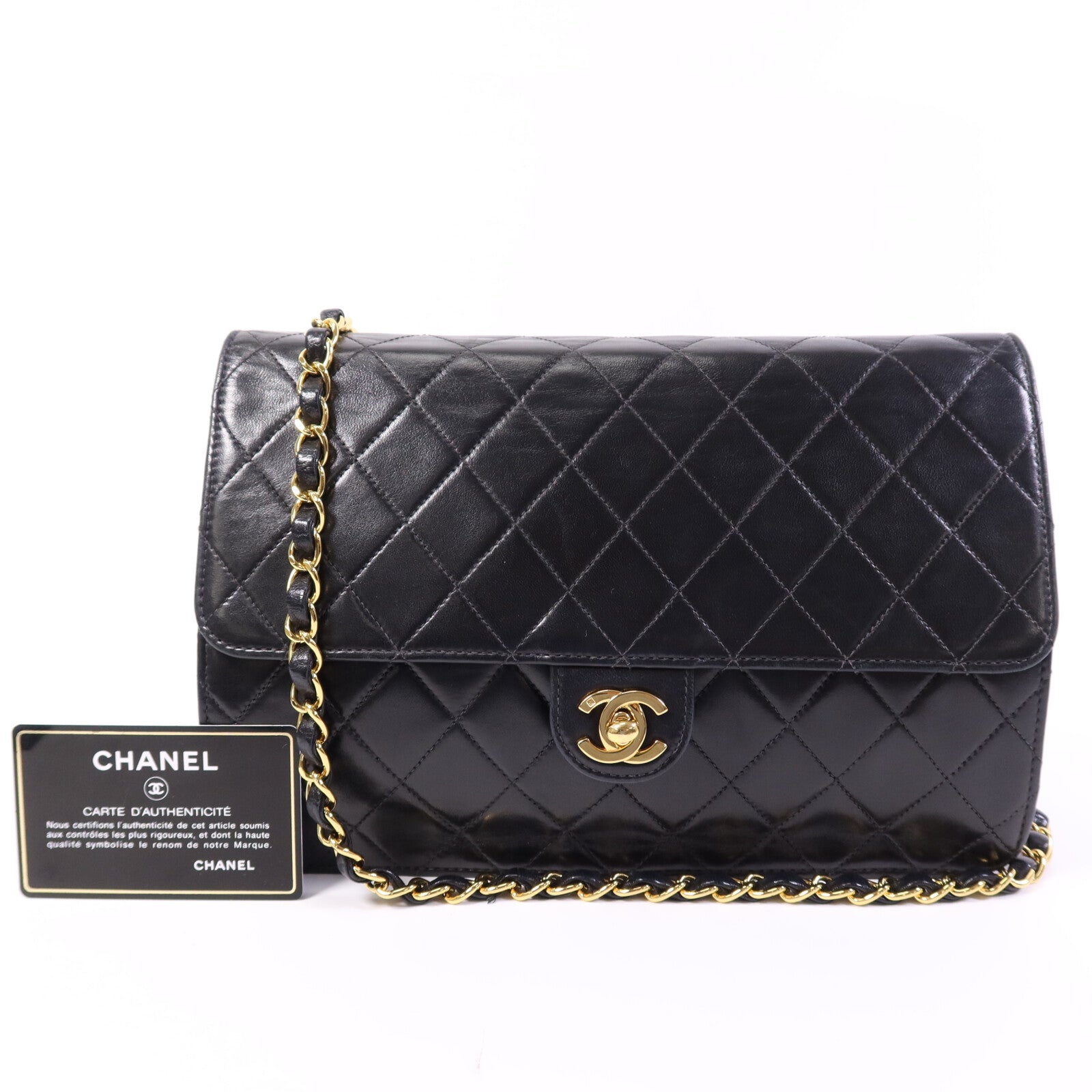 CHANEL 羊皮皮革Vintage Chain Shoulder Bag金扣鏈帶肩背袋