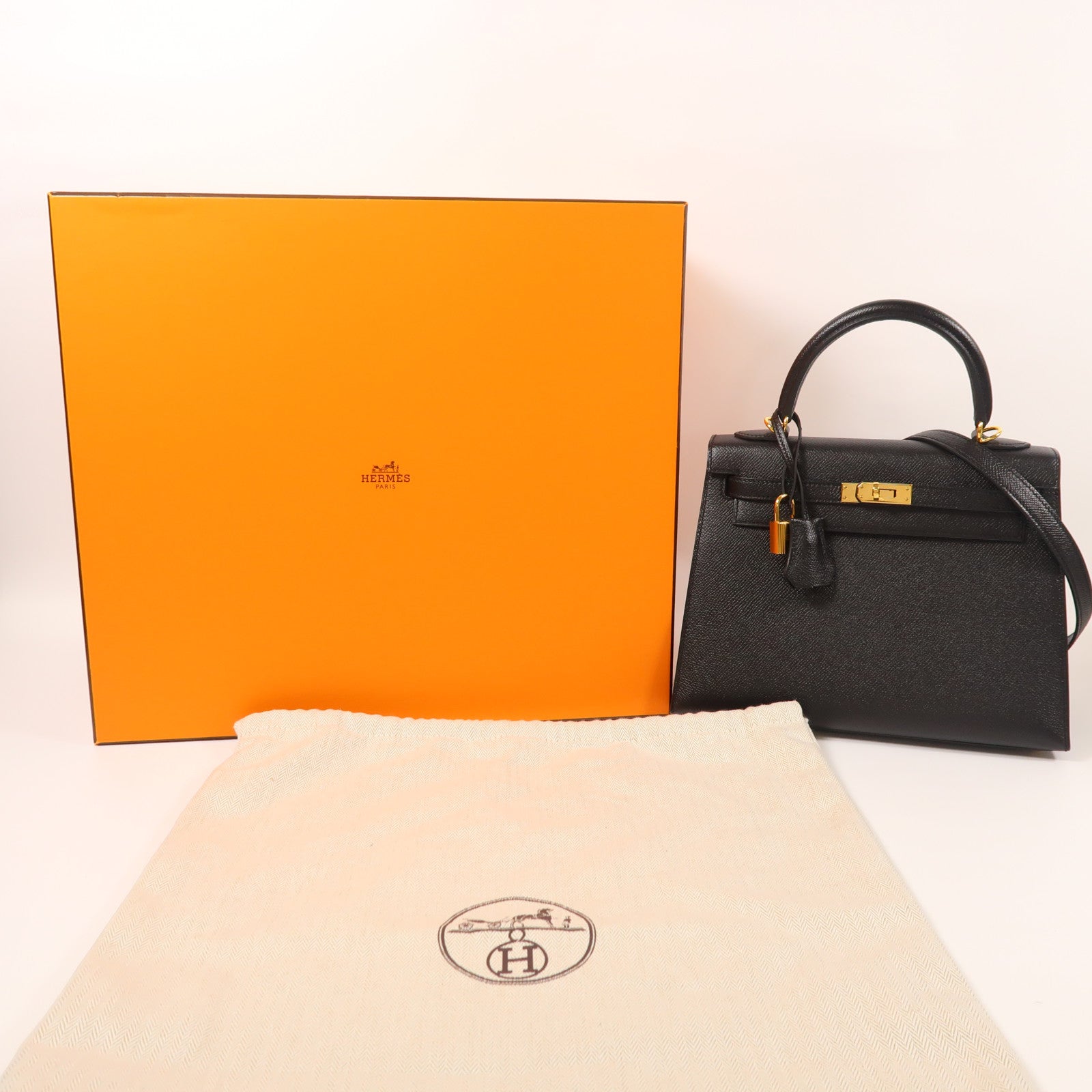 HERMES Epsom皮革Kelly 25金扣手挽肩背兩用袋