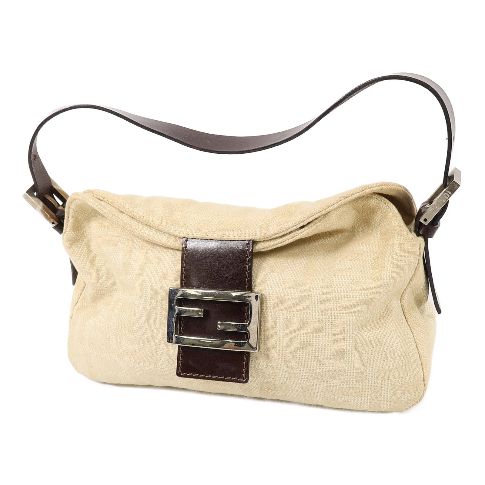 FENDI 帆布/牛皮皮革Zucca Double Flap Mamma肩背袋