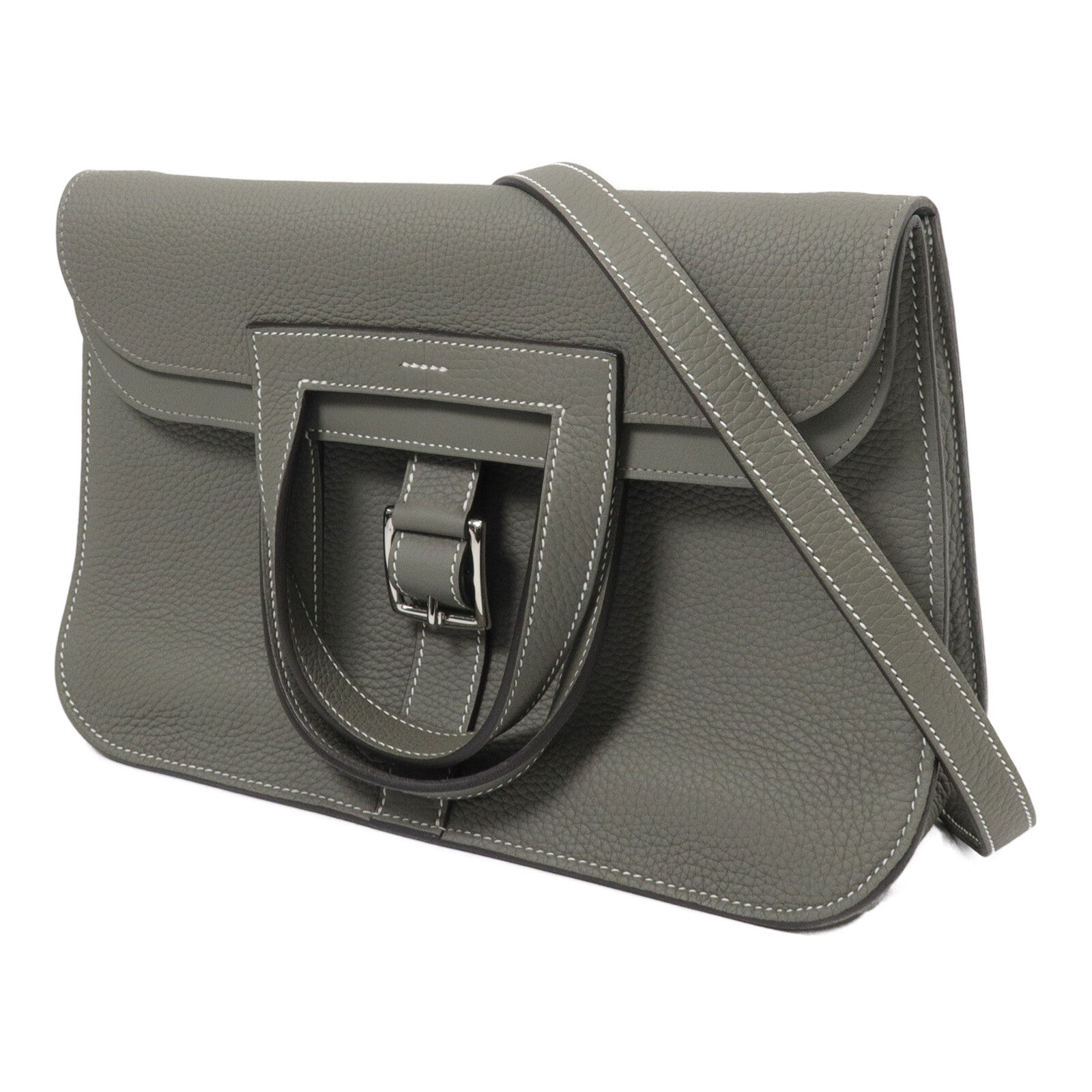 HERMES Clemence皮革Halzan 31手挽肩背兩用袋Gris Mouette