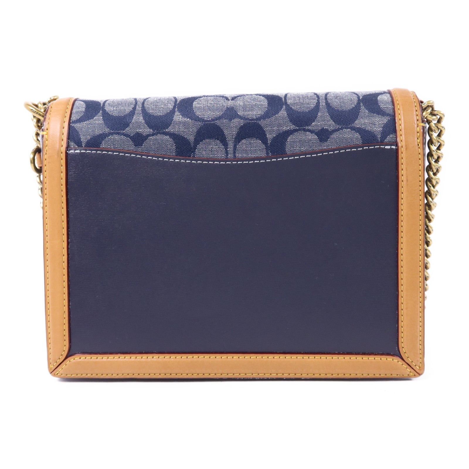 COACH 帆布/牛皮皮革Chain Shoulder Bag金扣鏈帶肩背袋