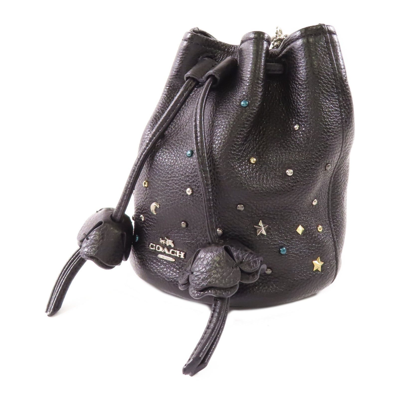 COACH 牛皮皮革Bucket Bag银扣手挽袋