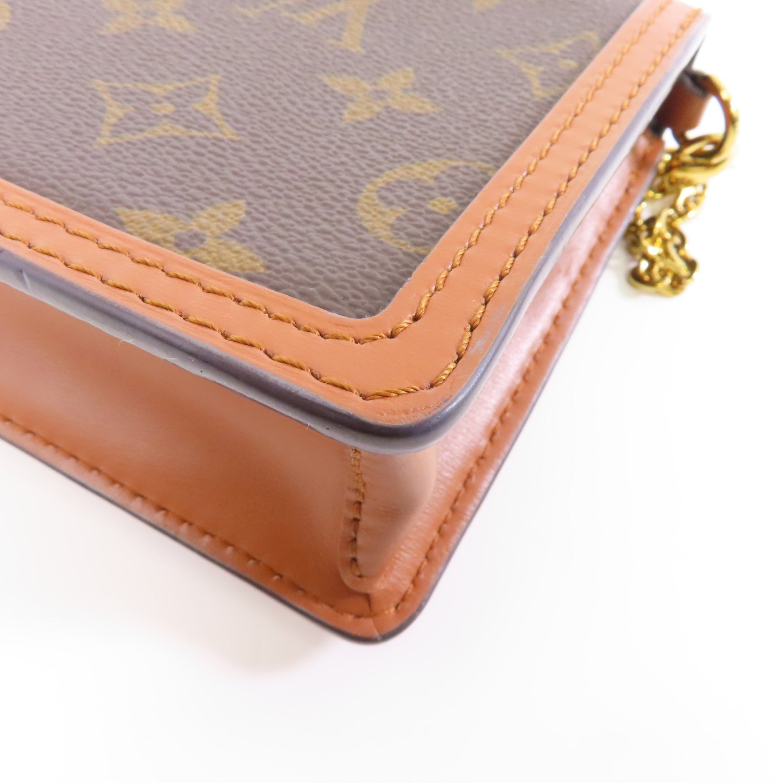 LOUIS VUITTON Monogram Reverse Dauphine金扣鏈帶肩背袋棕色