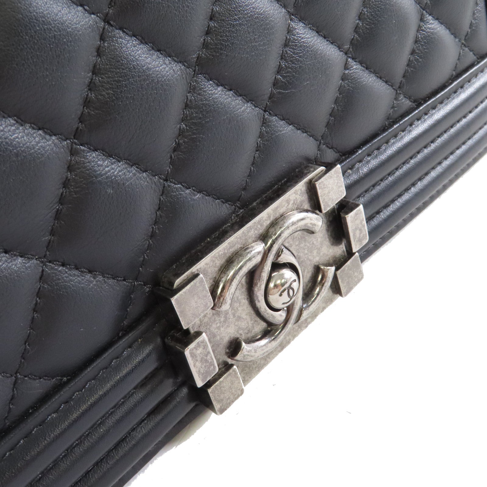 CHANEL 【激減優惠】菱格牛皮皮革Boy Chanel Chain Shoulder Bag銀扣鏈帶肩背袋黑色