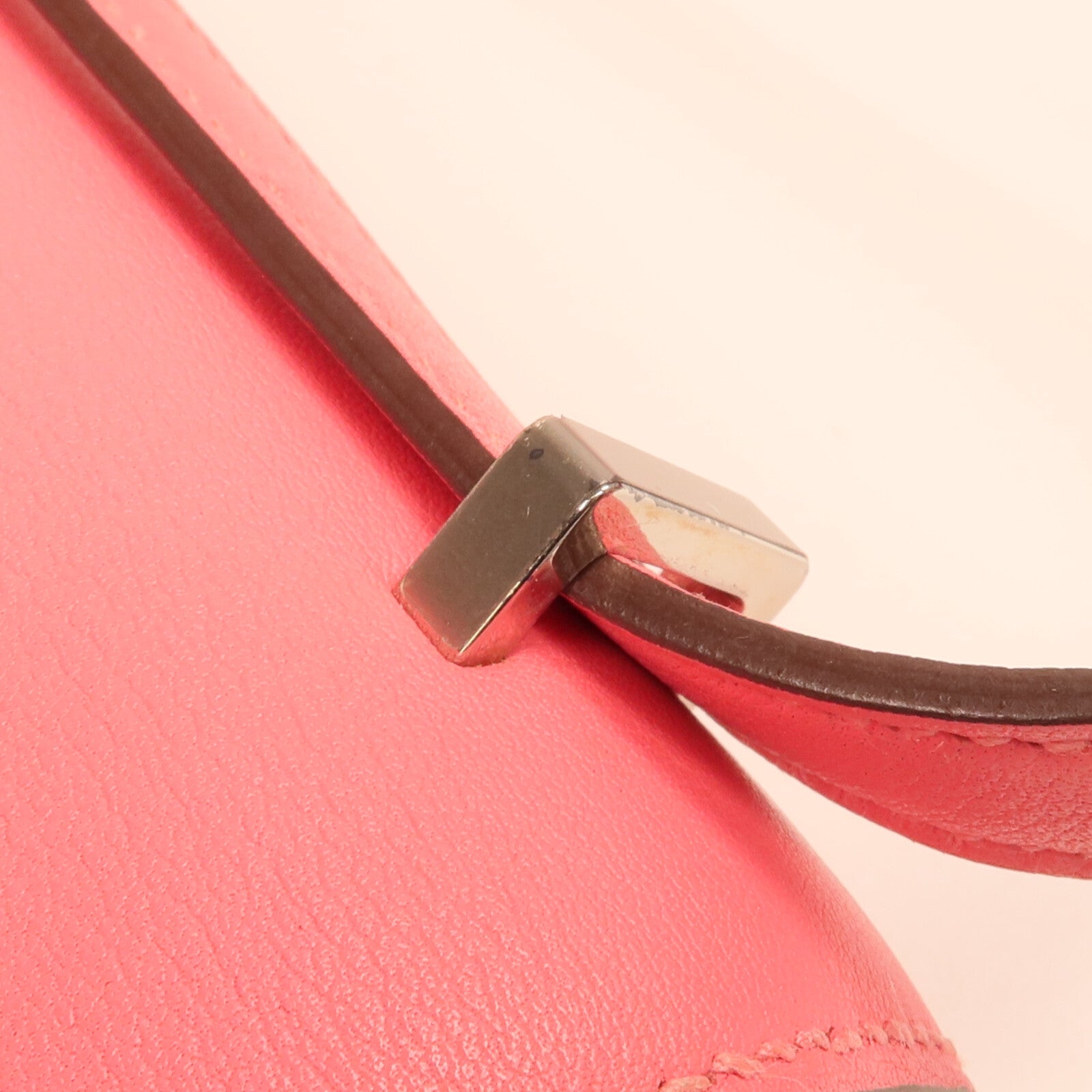 HERMES Swift皮革Mini Constance銀扣手挽肩背兩用袋Rose Azalee