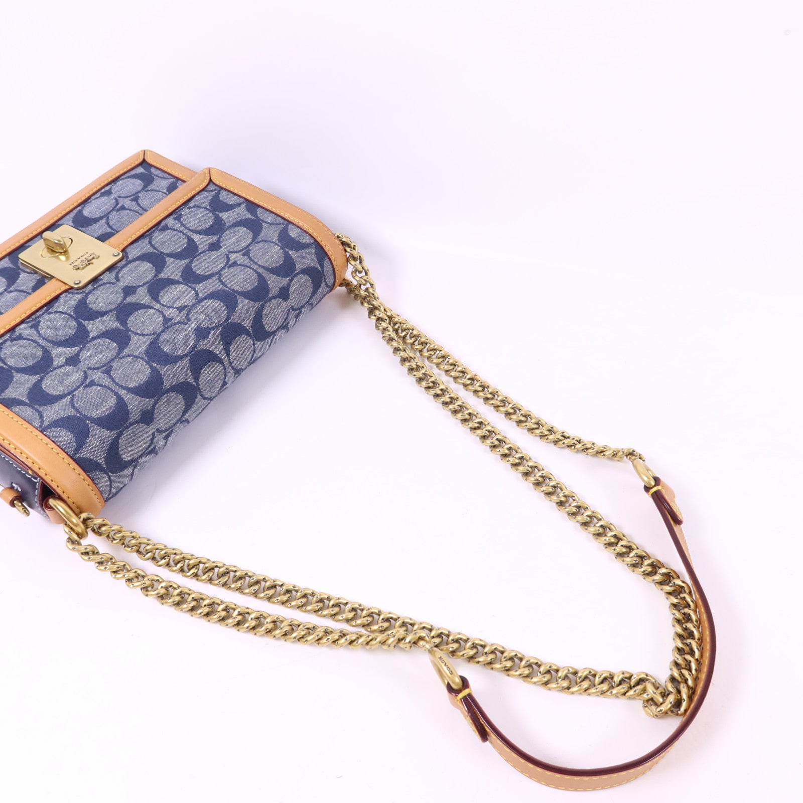 COACH 帆布/牛皮皮革Chain Shoulder Bag金扣鏈帶肩背袋