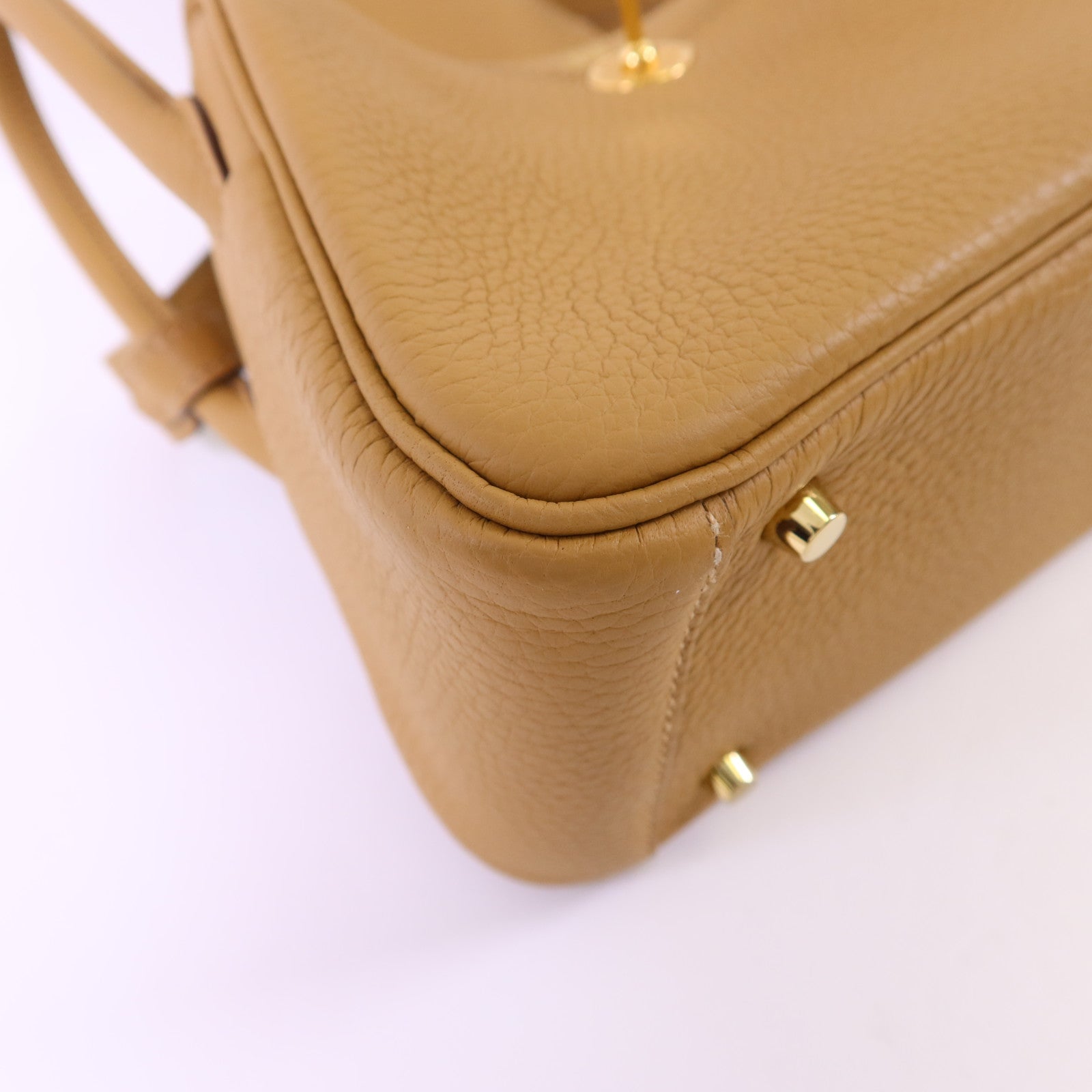 HERMES Clemence皮革Mini Lindy金扣手挽肩背兩用袋Biscuit