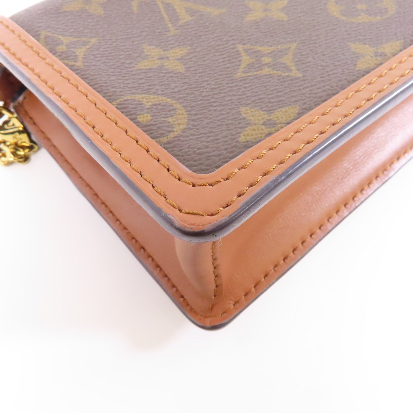LOUIS VUITTON Monogram Reverse Dauphine金扣鏈帶肩背袋棕色