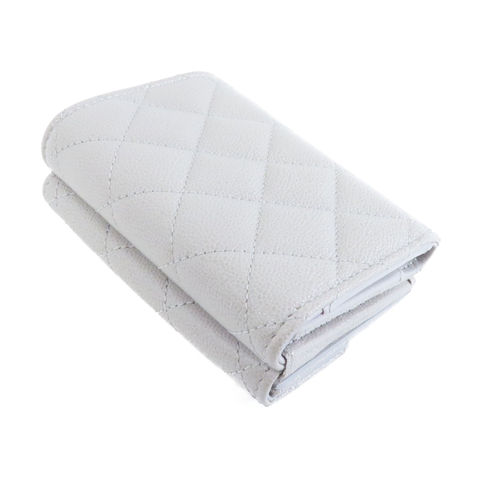 CHANEL 菱格Caviar皮革Wallet金扣錢包灰色