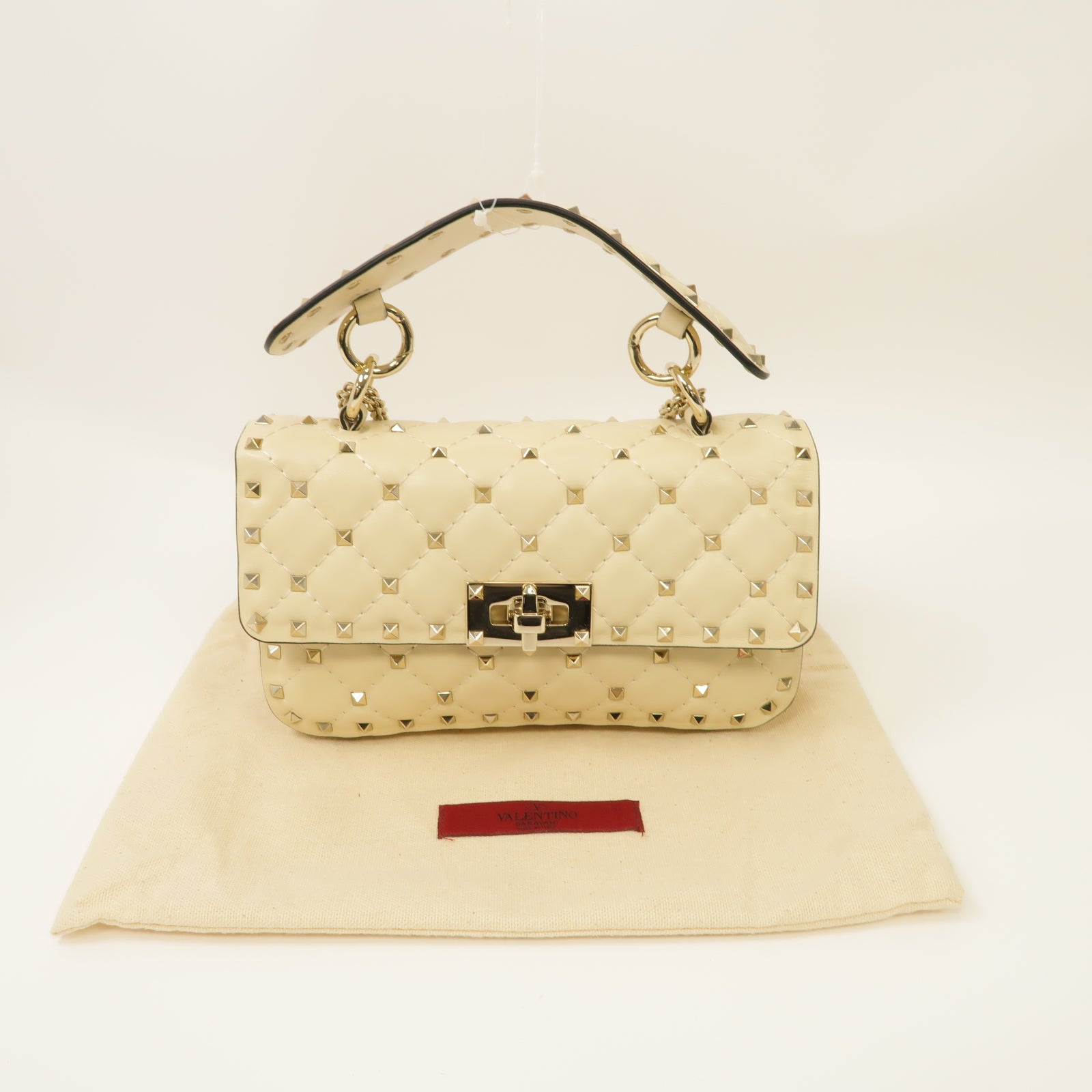 Valentino 牛皮皮革2 Way Shoulder金扣手挽肩背兩用袋米色