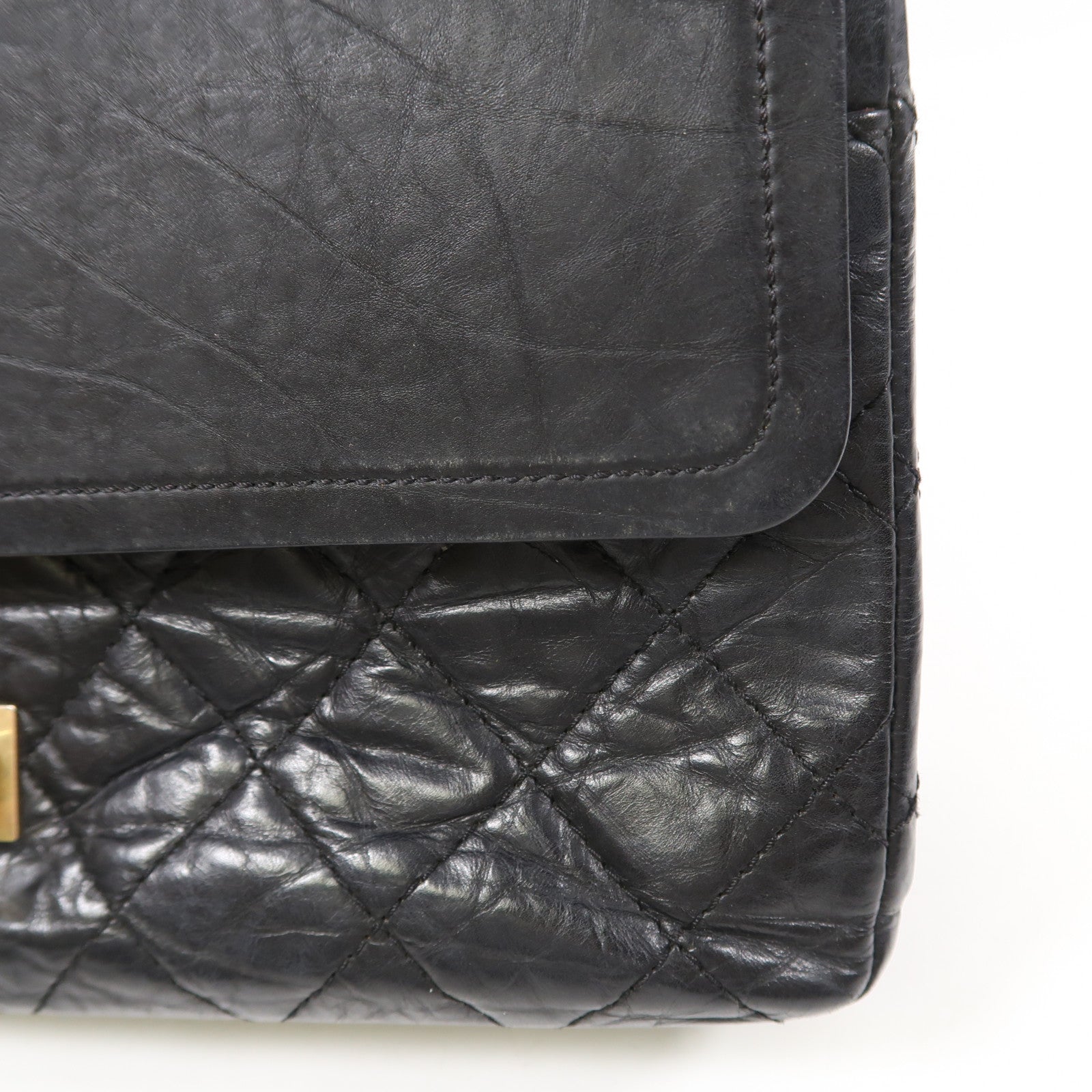 CHANEL CC GHW 2.55 Lagre Chain Shoulder Bag Calfskin Leather Black