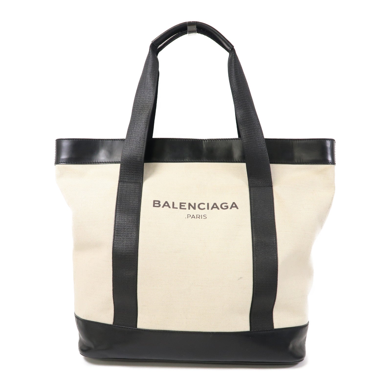 BALENCIAGA 帆布Shoulder Bag銀扣肩背袋白色/黑色