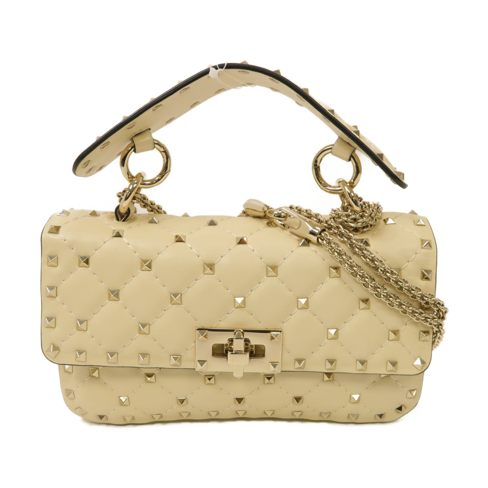 Valentino 牛皮皮革2 Way Shoulder金扣手挽肩背兩用袋米色