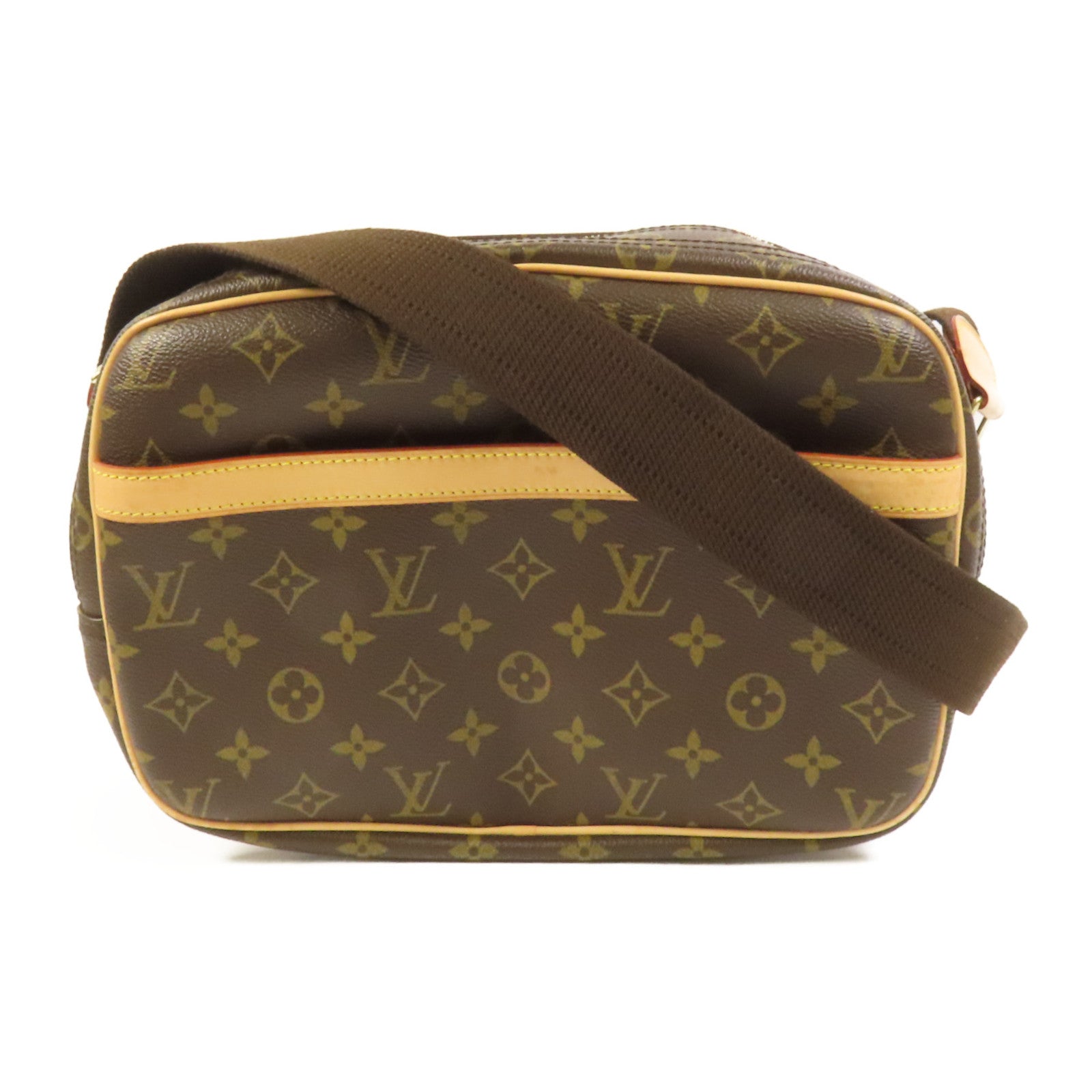 LOUIS VUITTON Monogram Reporter PM金扣肩背袋棕色
