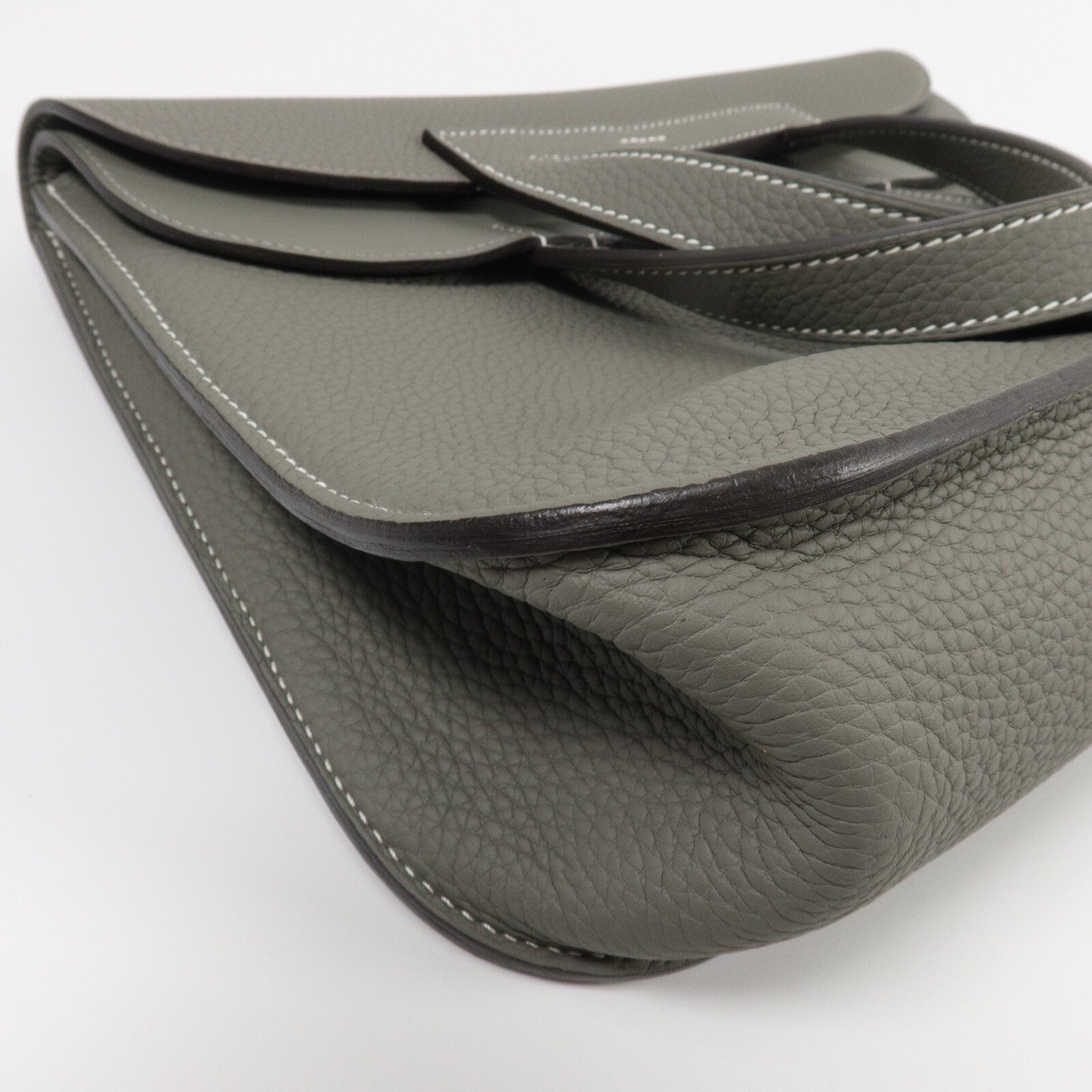 HERMES Clemence皮革Halzan 31手挽肩背兩用袋Gris Mouette