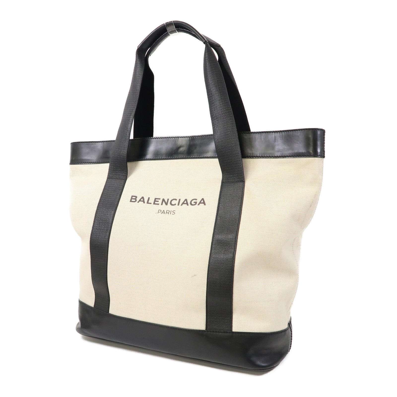 BALENCIAGA 帆布Shoulder Bag銀扣肩背袋白色/黑色