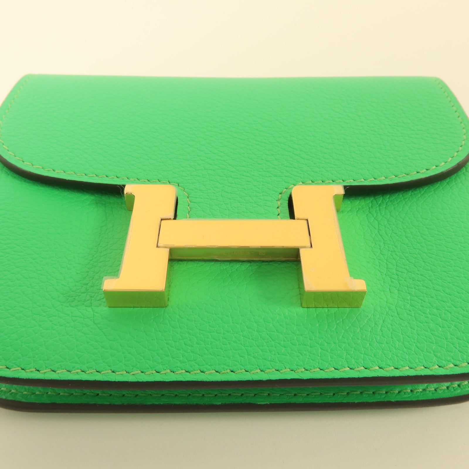 HERMES Evercolor皮革Constance Slim錢包Vert Comics/Bleu Zellige