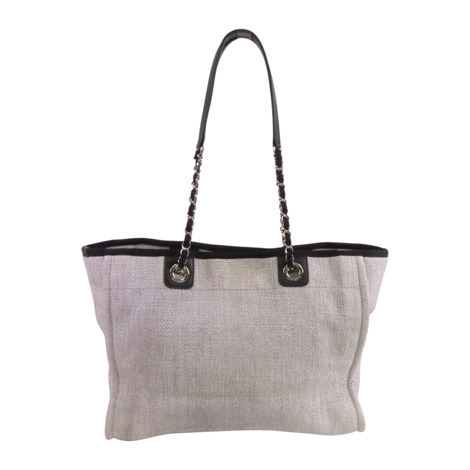 CHANEL 帆布Small Deauville Tote Bag銀扣鏈帶肩背袋