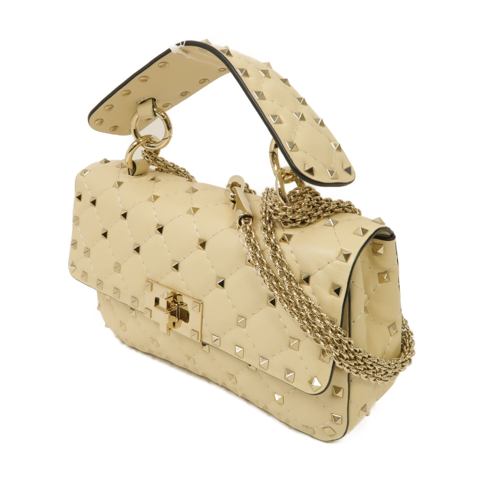 Valentino 牛皮皮革2 Way Shoulder金扣手挽肩背兩用袋米色