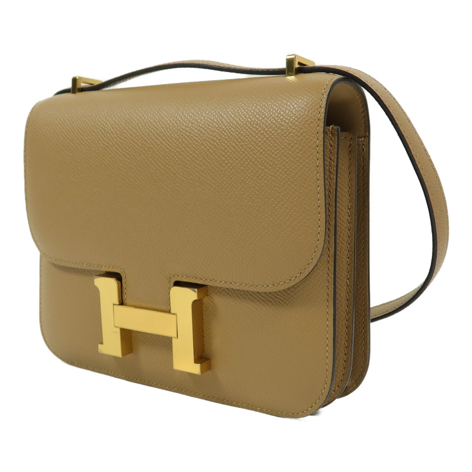 HERMES Epsom皮革Constance Mini肩背袋Biscuit