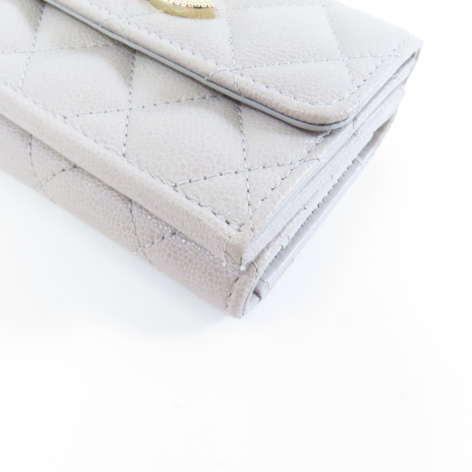 CHANEL 菱格Caviar皮革Wallet金扣錢包灰色
