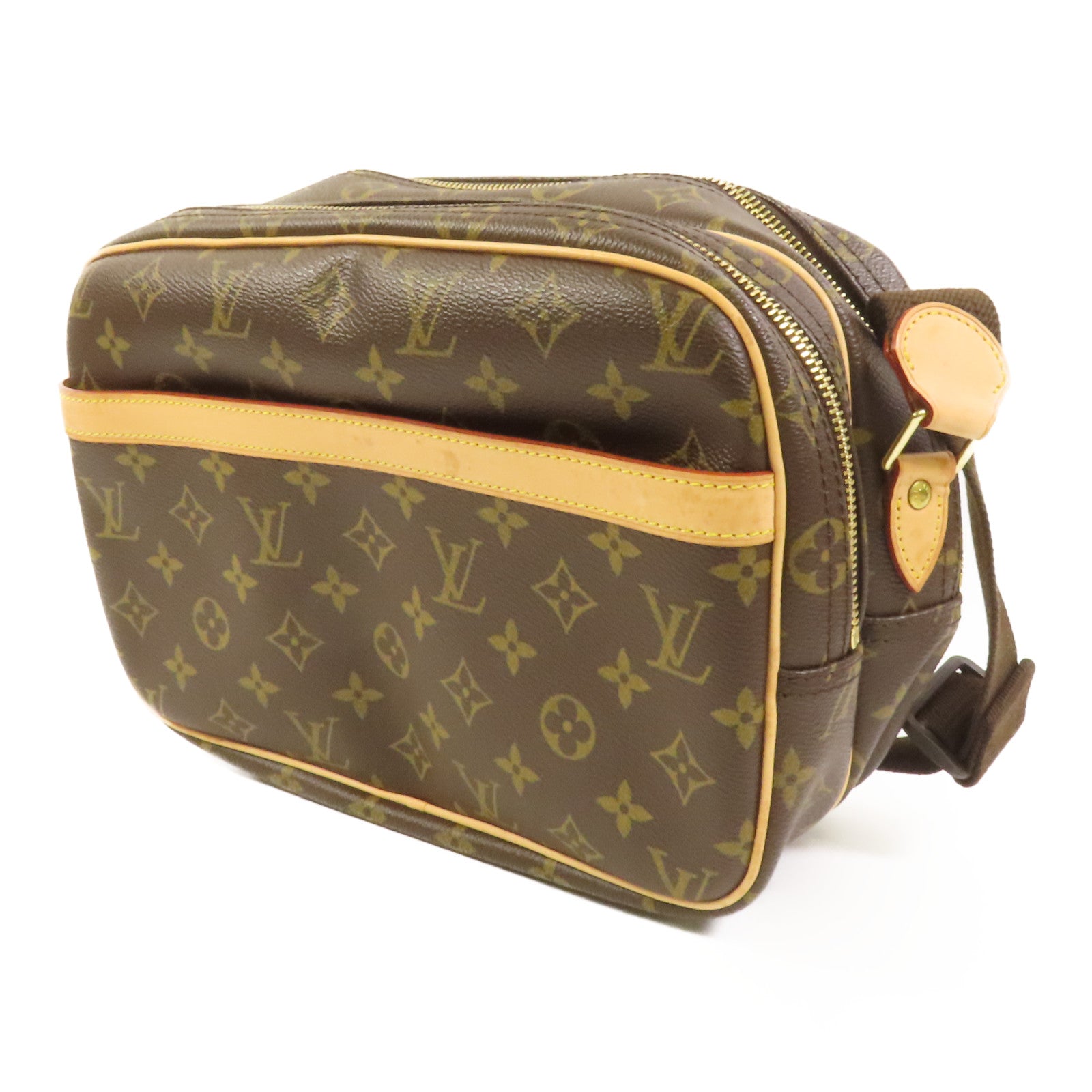 LOUIS VUITTON Monogram Reporter PM金扣肩背袋棕色