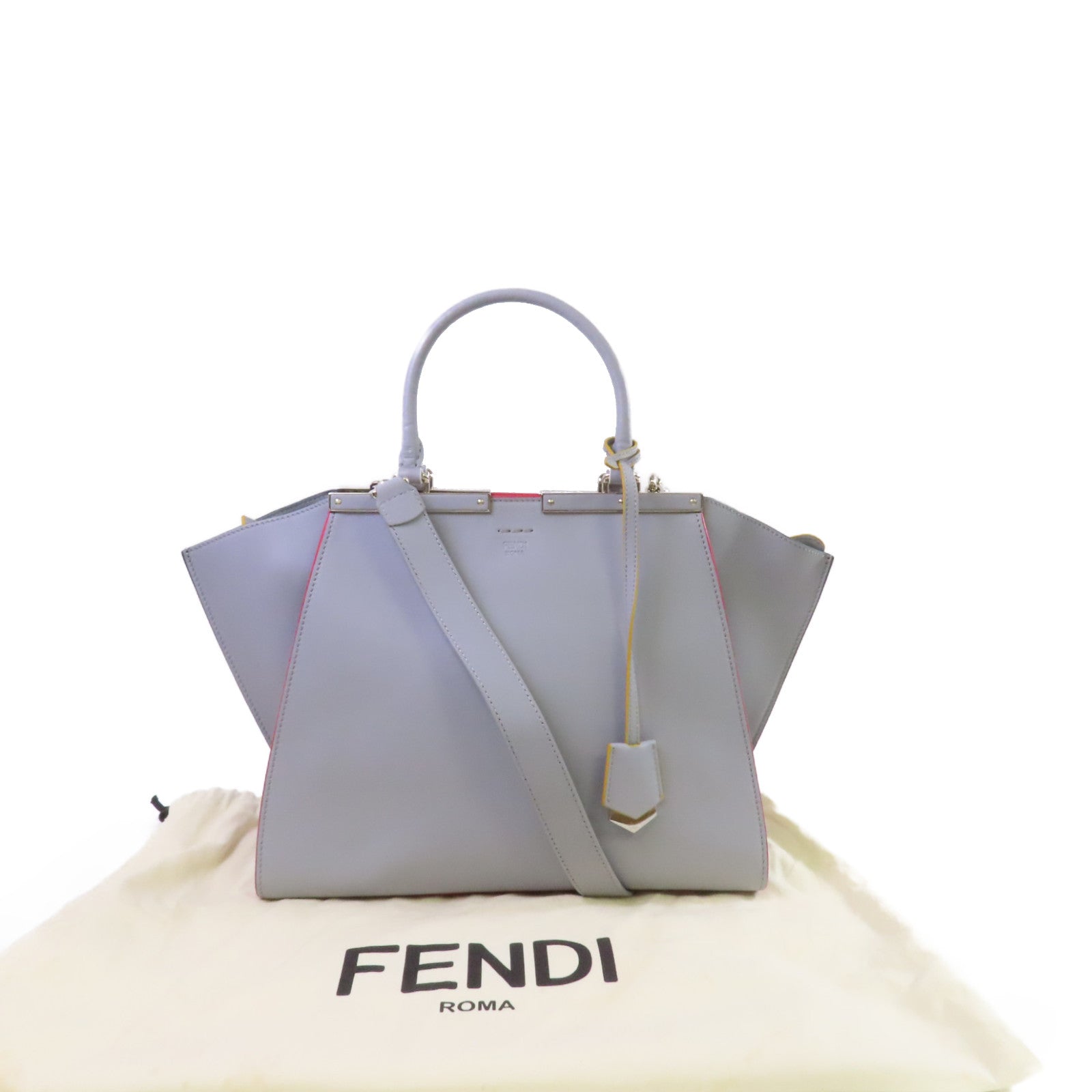 FENDI 牛皮皮革3 Jours 2Way Shoulder Bag銀扣手挽肩背兩用袋灰色/紅色/黃色/綠色
