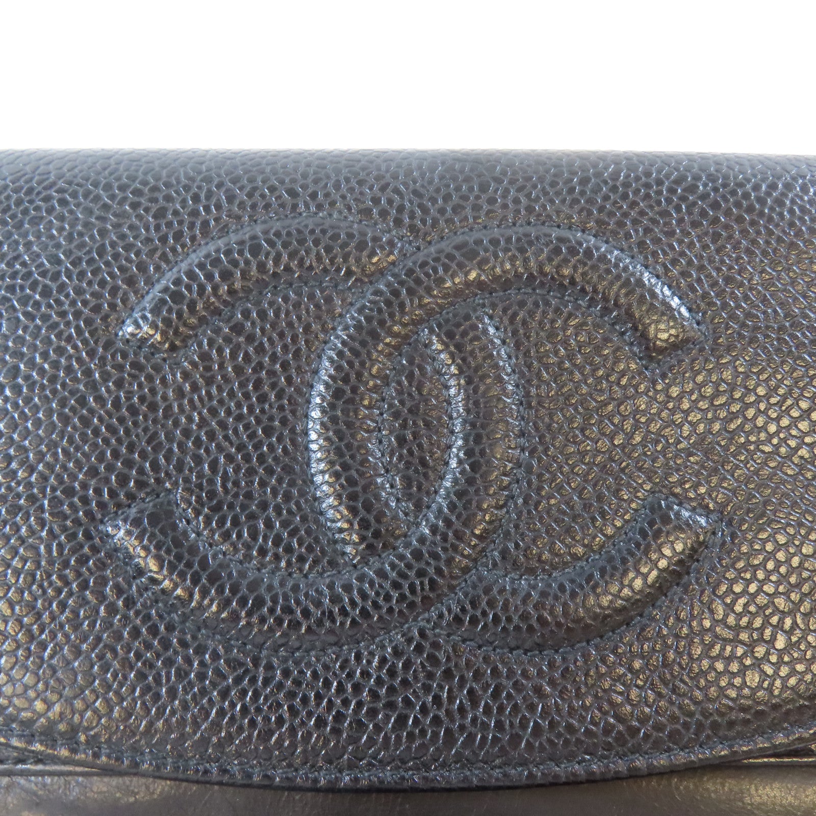 CHANEL Caviar皮革Trifold Wallet金扣錢包黑色