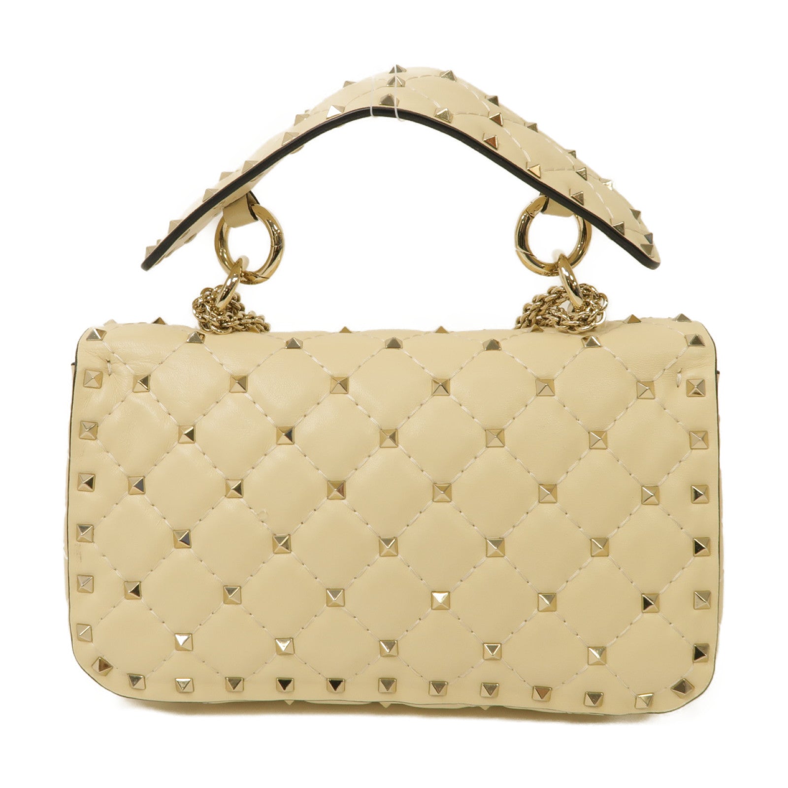 Valentino 牛皮皮革2 Way Shoulder金扣手挽肩背兩用袋米色