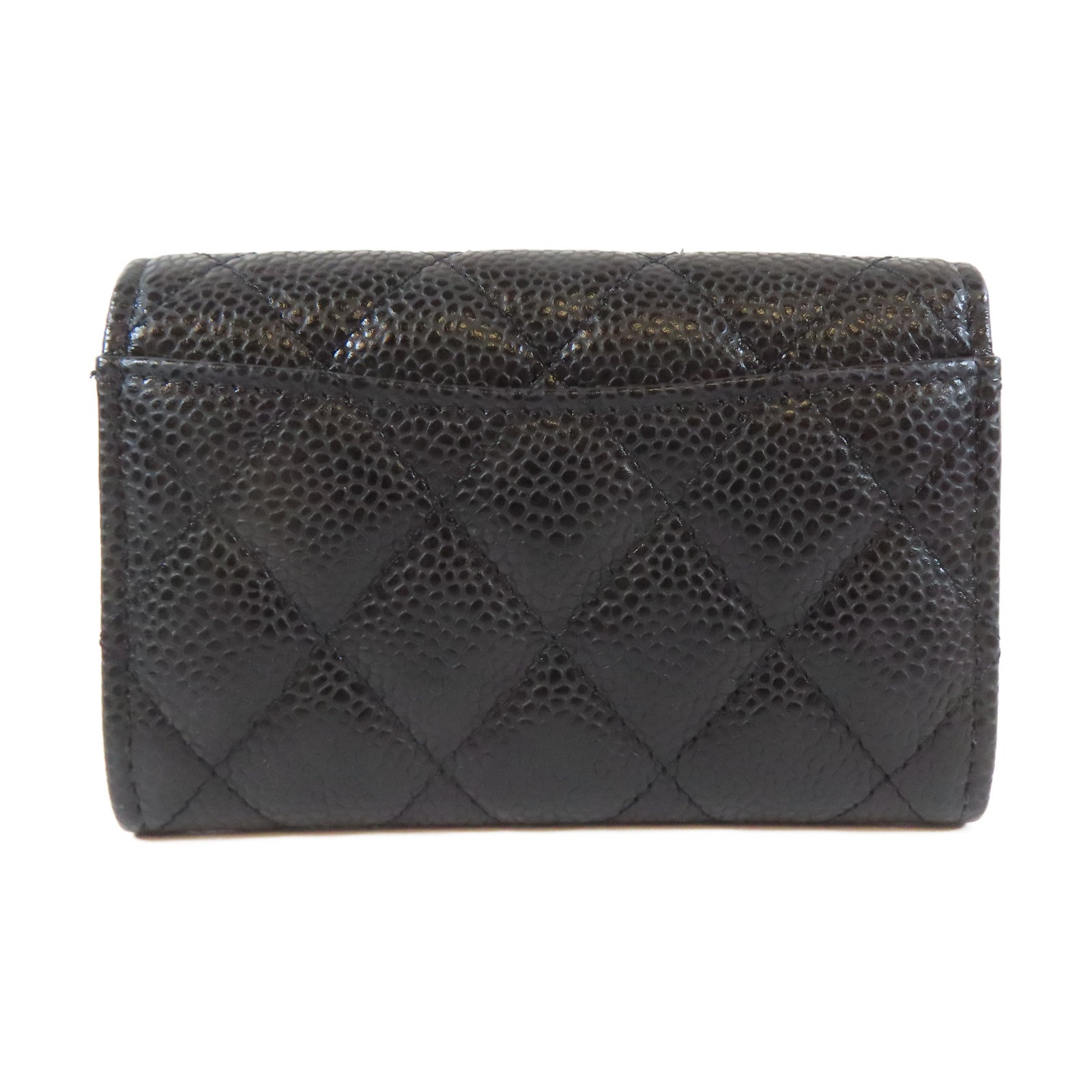 CHANEL 菱格Caviar皮革Card case銀扣卡片套黑色