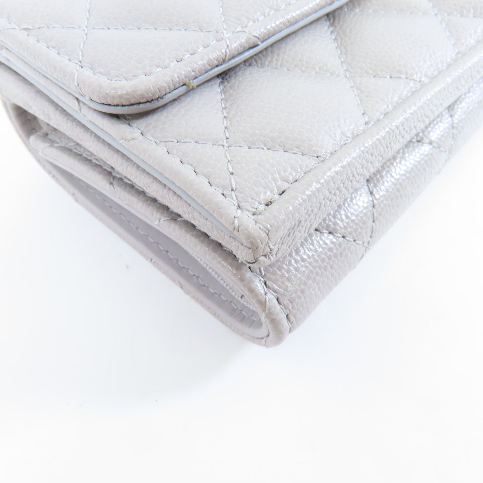 CHANEL 菱格Caviar皮革Wallet金扣錢包灰色