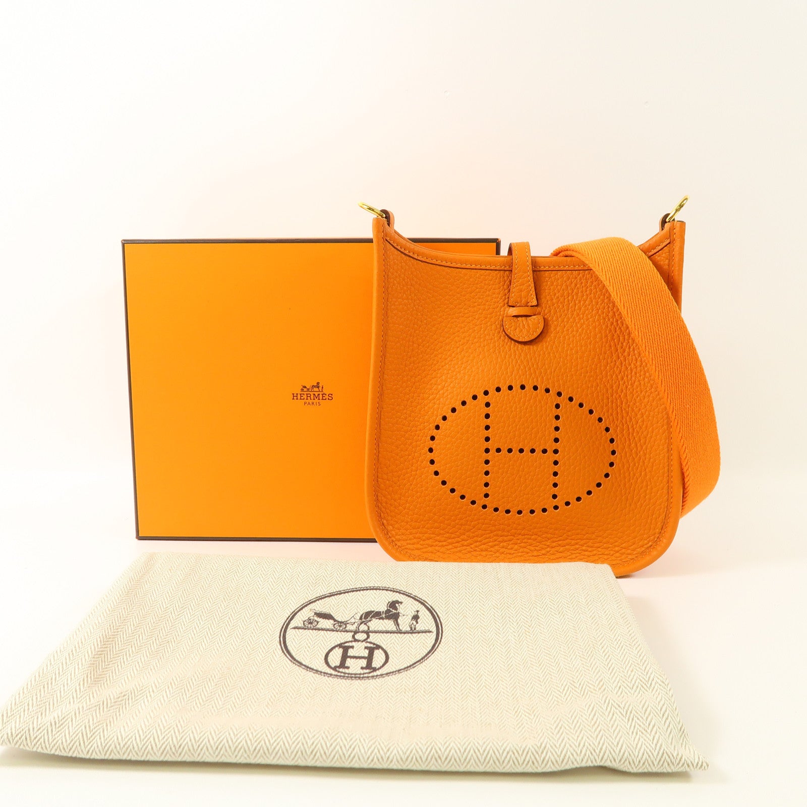 HERMES Clemence皮革Evelyne TPM金扣肩背袋93 Orange