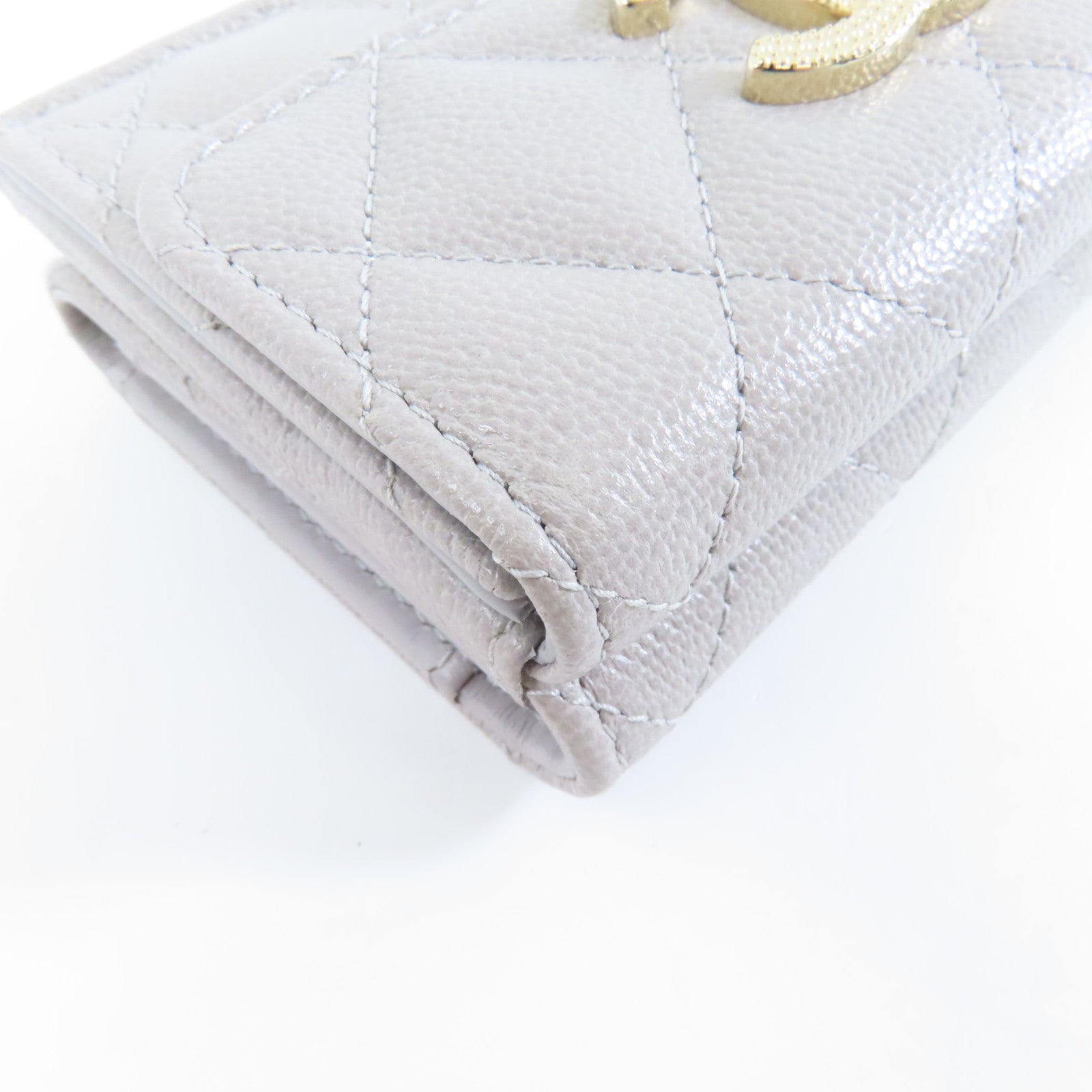CHANEL 菱格Caviar皮革Wallet金扣錢包灰色