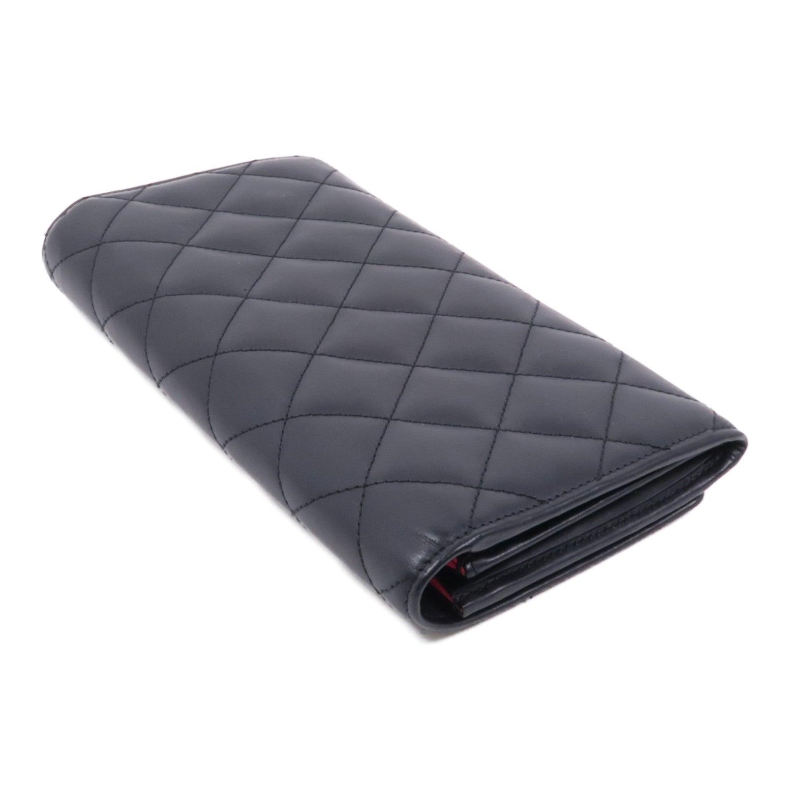 CHANEL 牛皮皮革Cambon Compact Long Wallet銀扣長錢包