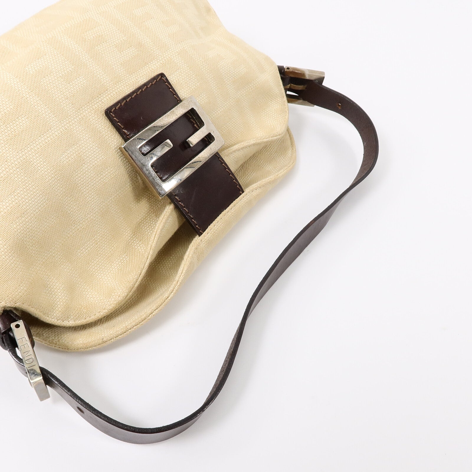 FENDI 帆布/牛皮皮革Zucca Double Flap Mamma肩背袋