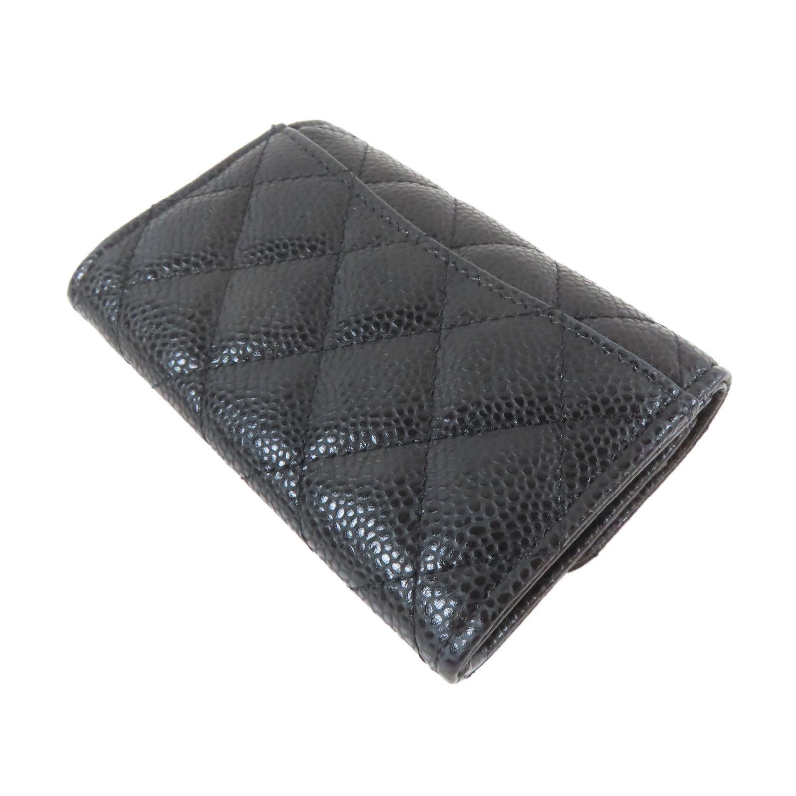 CHANEL 菱格Caviar皮革Card case銀扣卡片套黑色